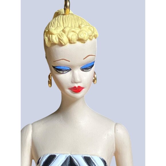 Barbie 1959 Blonde Ponytail Striped Swimsuit Collectible Ornament With Stand - Picture 3 of 15